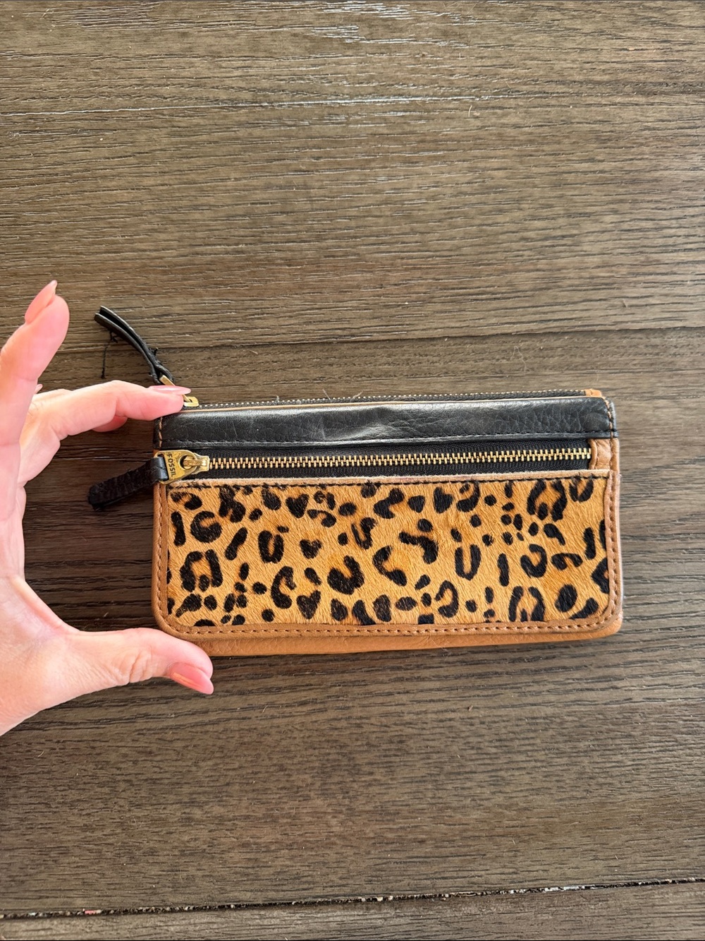 Fossil Leopard Print Card Wallet - Black & Tan